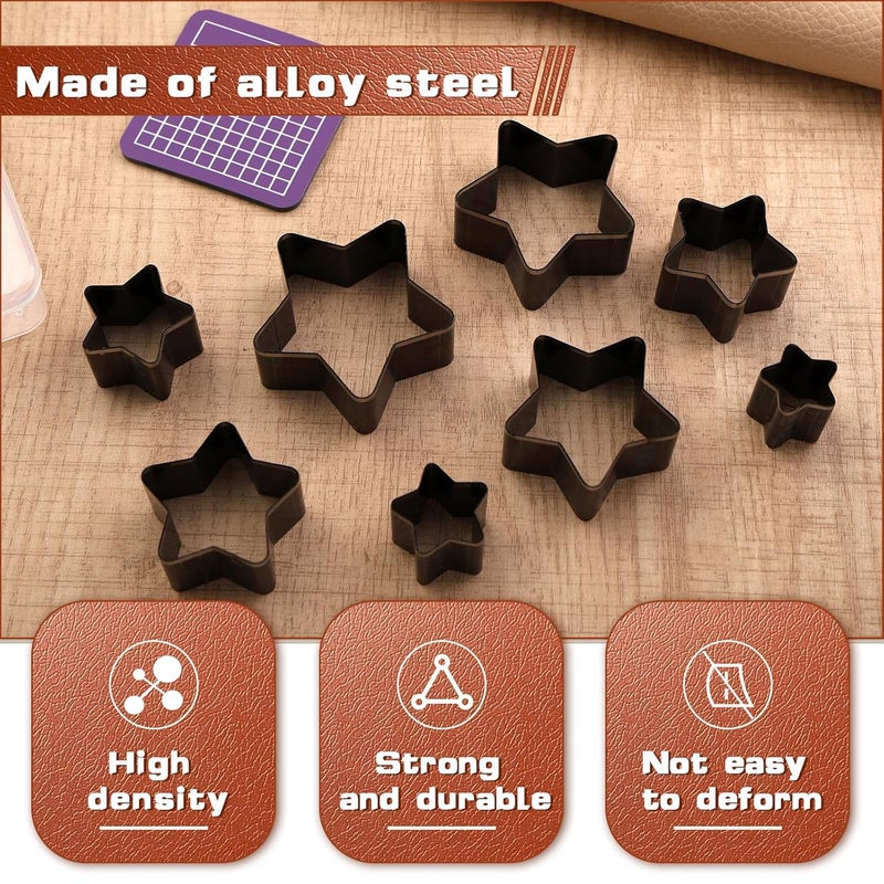 Yizzvb 8 Pcs Leather Star Shape Cutter Tool Set, Leather Punch Set, High Carbon Steel Multiple Shapes Hollow Craft Punching Tools for DIY Cutter Craft, Punching Die Set, 8 Sizes 20 25 30 35 40 45 50 55mm - Image 3